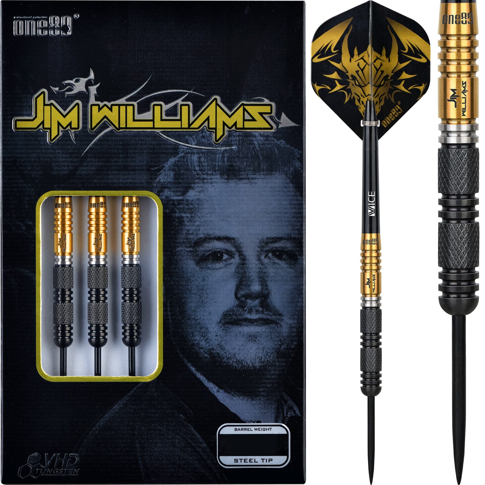 One80 Jim Williams Darts - Steel Tip - Black & Gold