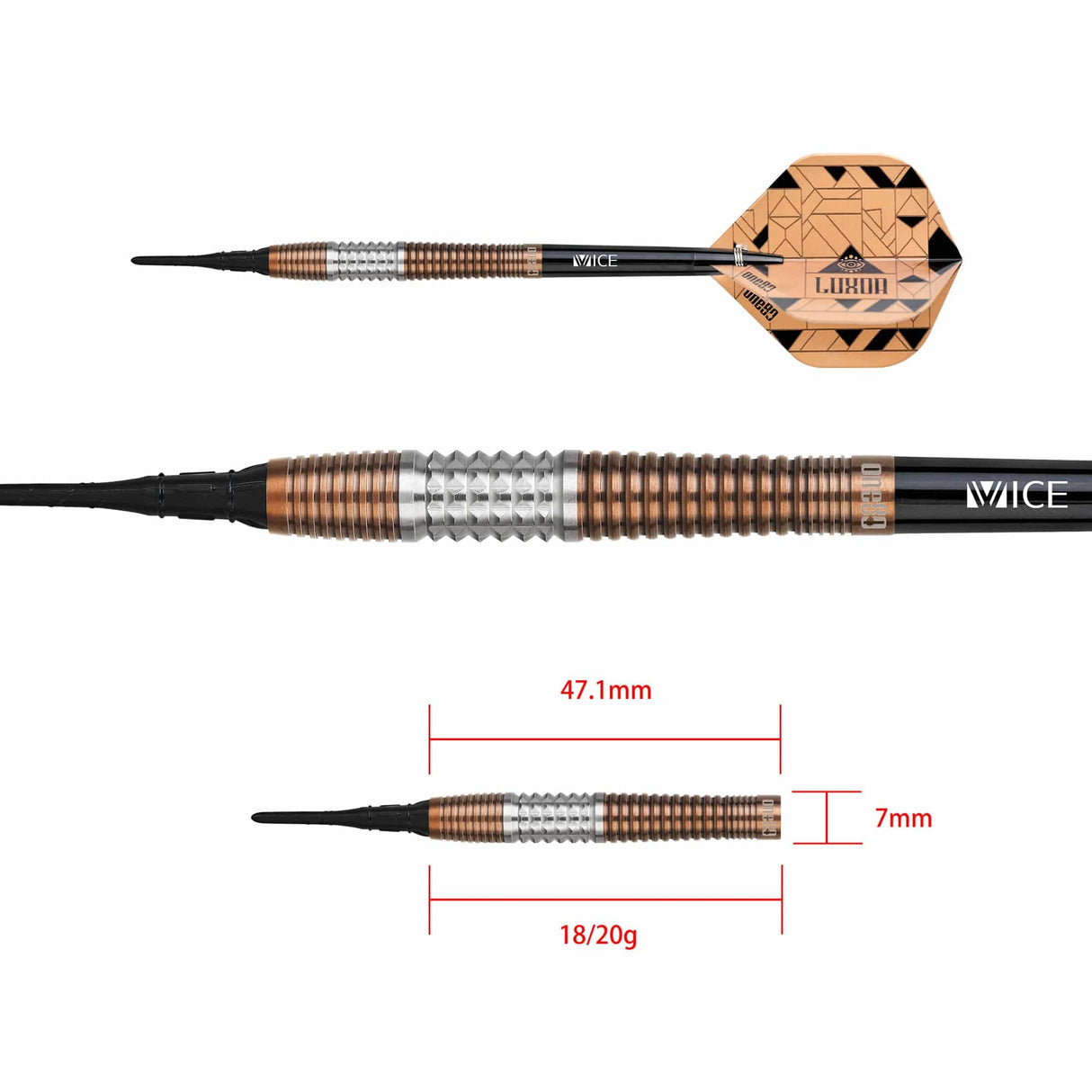 One80 Luxor Gamma Darts - Soft Tip - Bronze