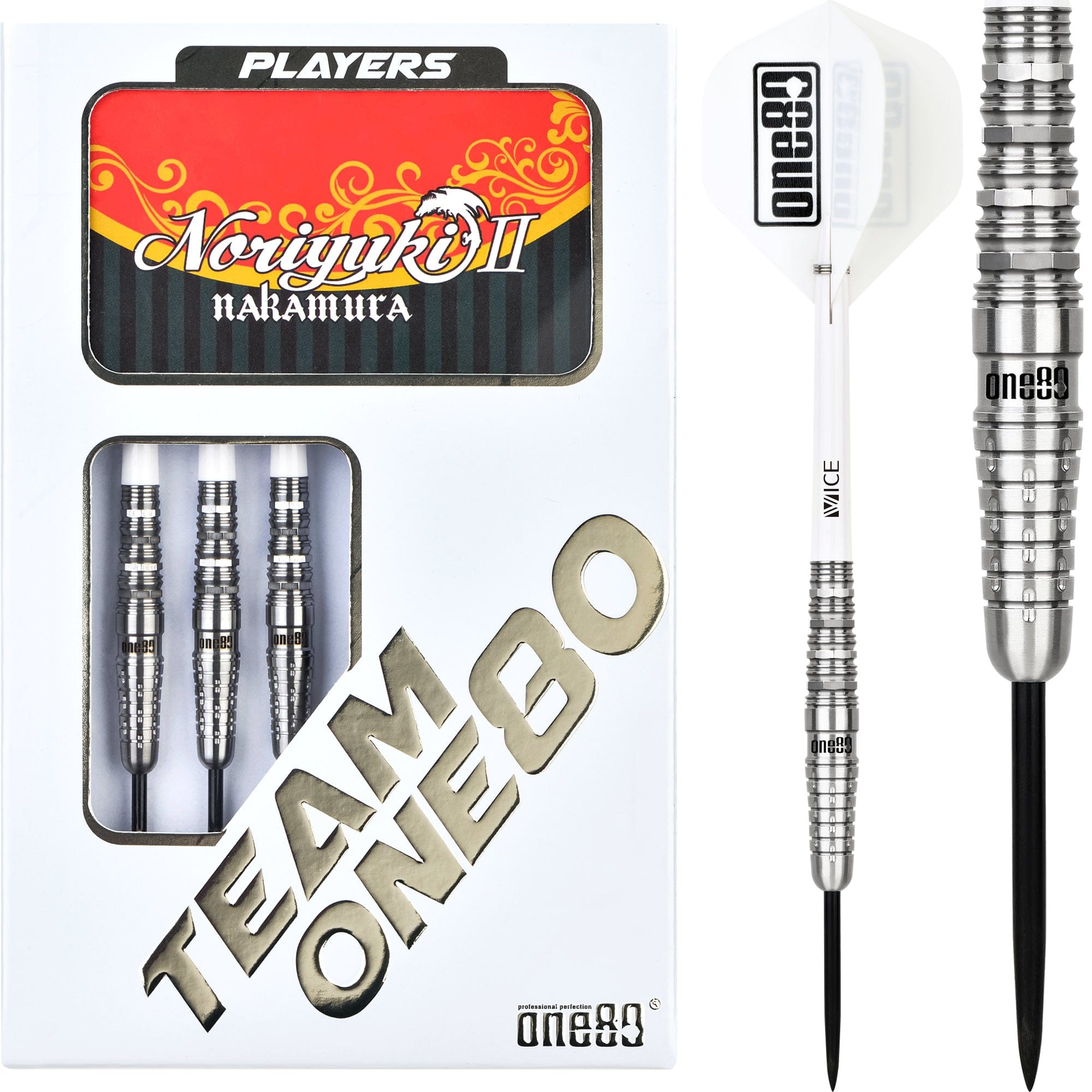 One80 Noriyuki Nakamura Darts - Steel Tip - V2 - Silver - 22g