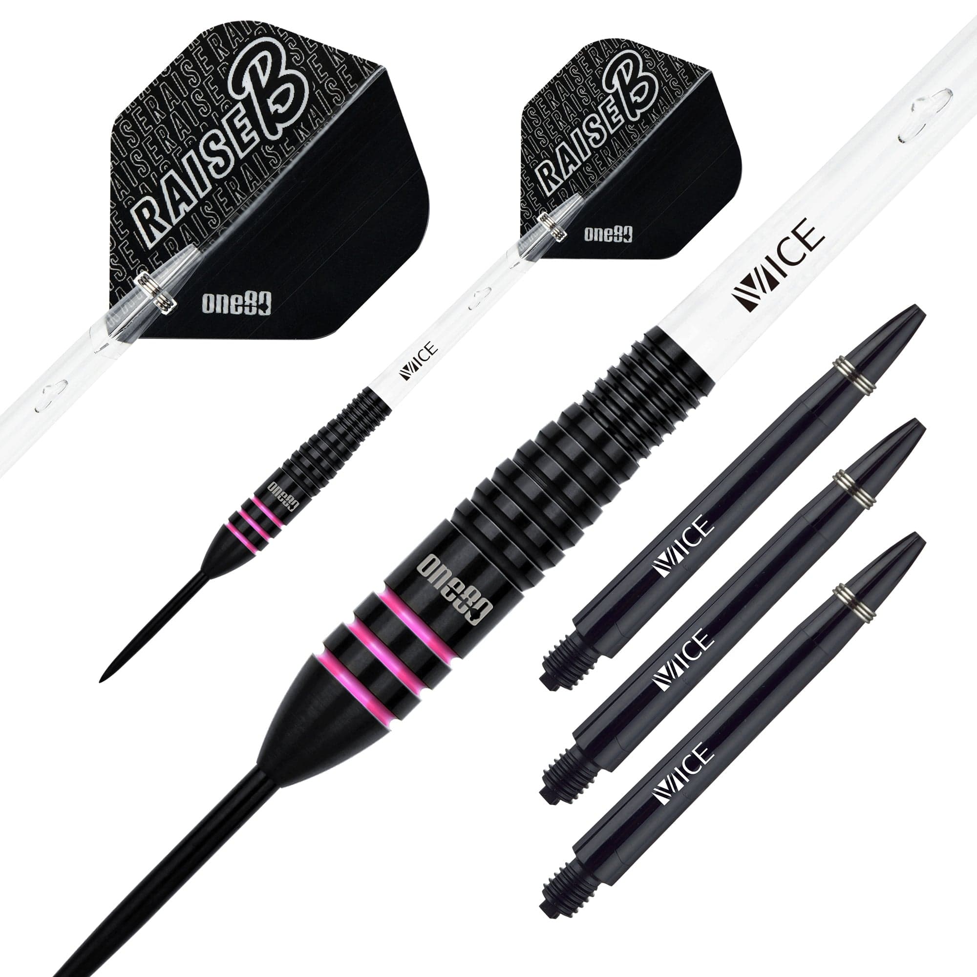 One80 Raise B Darts Steel Tip Black Pink Rings