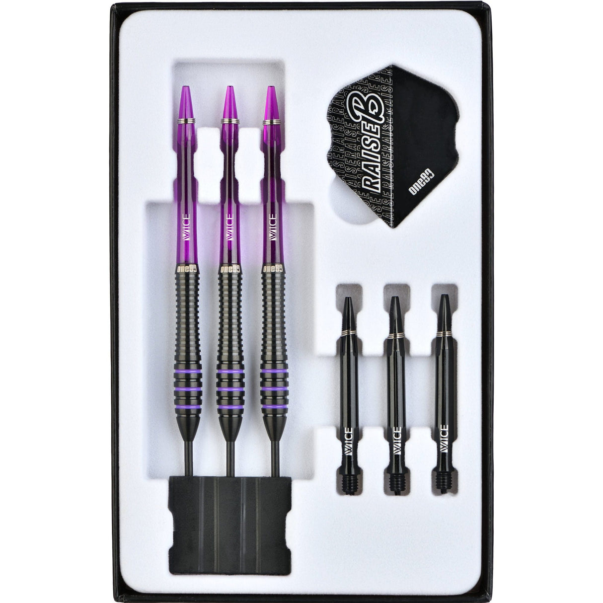 One80 Raise B Darts - Steel Tip - Black - Purple Rings