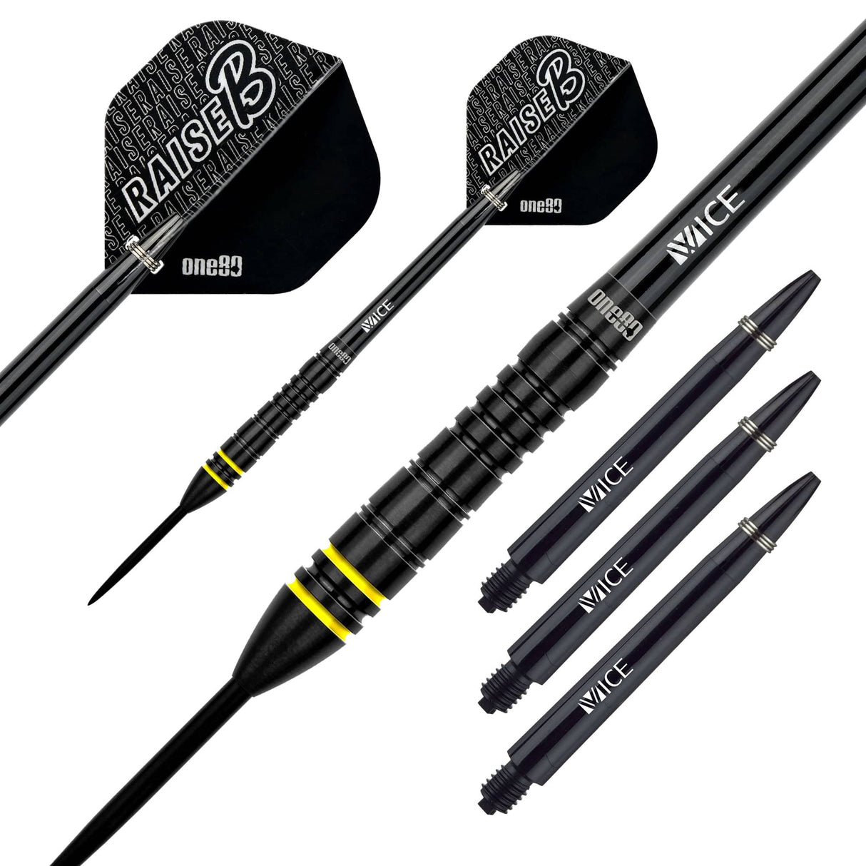 One80 Raise B Darts - Steel Tip - Black - Yellow Rings