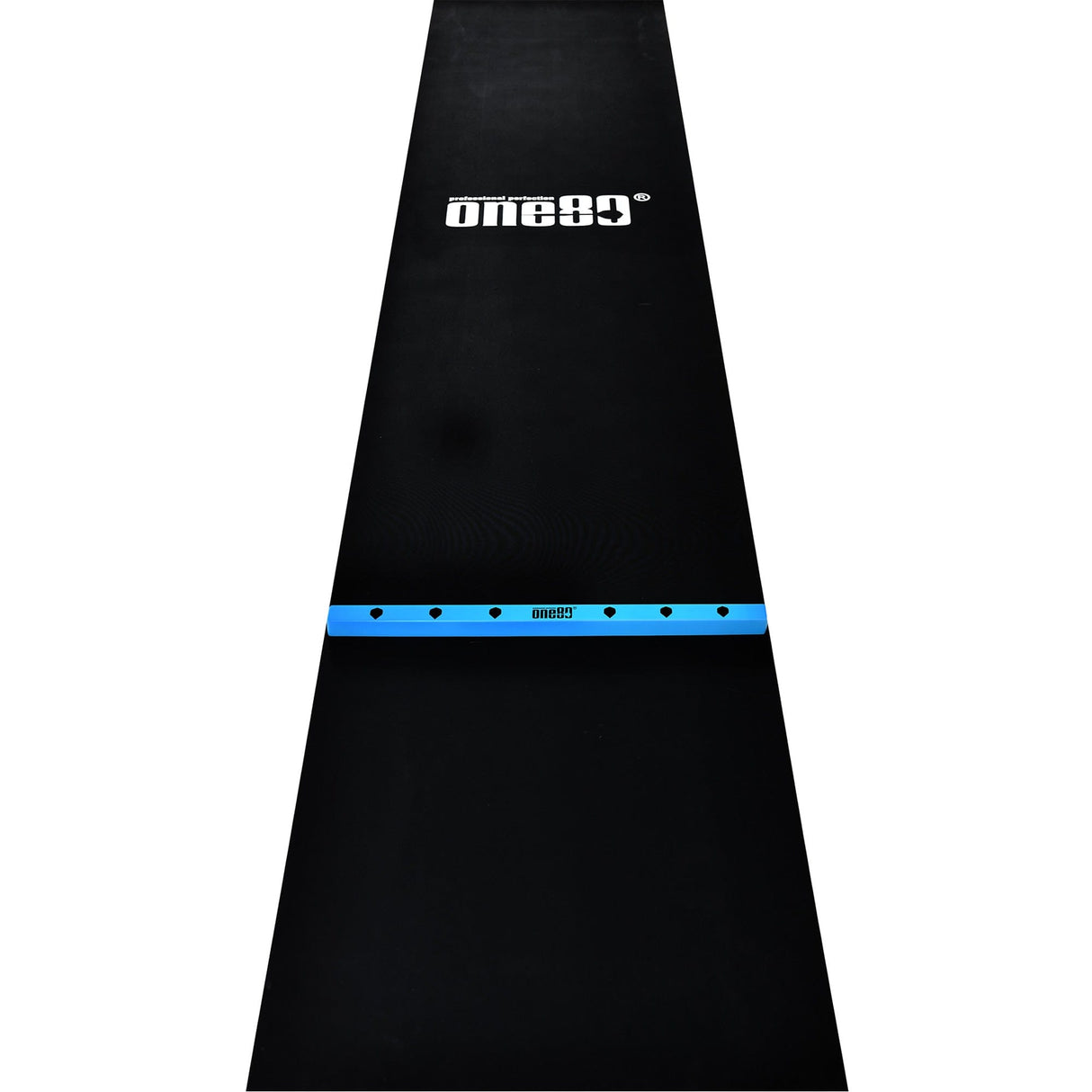 One80 Rubber Dart Mat with Oche - Floor Protection - Black - 300x62cm - Slim Blue