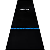 One80 Rubber Dart Mat with Oche - Floor Protection - Black - 300x90cm - Wide Blue