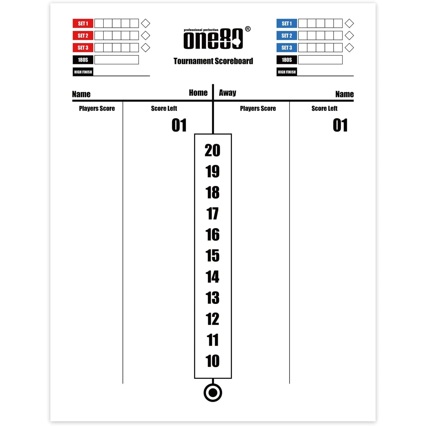 One80 Tournament Scoreboard - Marker Board - Dry Wipe - 60x44cm - Whiteboard