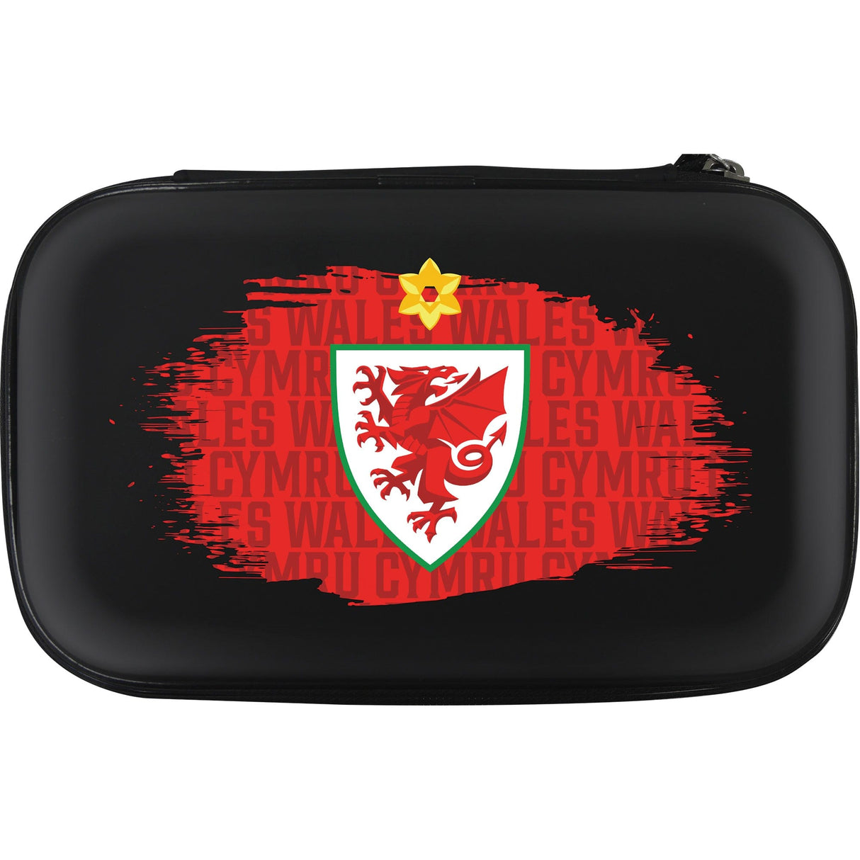 Wales FA - Cymru - Large Darts Case - Black - W4 - Welsh Crest on Word Art - Red