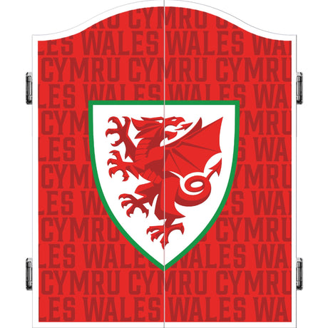 Wales FA - Dartboard Cabinet - Official Licensed - Welsh \ Cymru - C2 - Red - Crest on Word Art