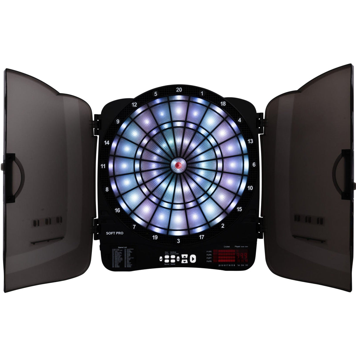 XQMax Electronic Dartboard in Cabinet - Mulitplayer - with 6 Darts - 48 Games - Bern